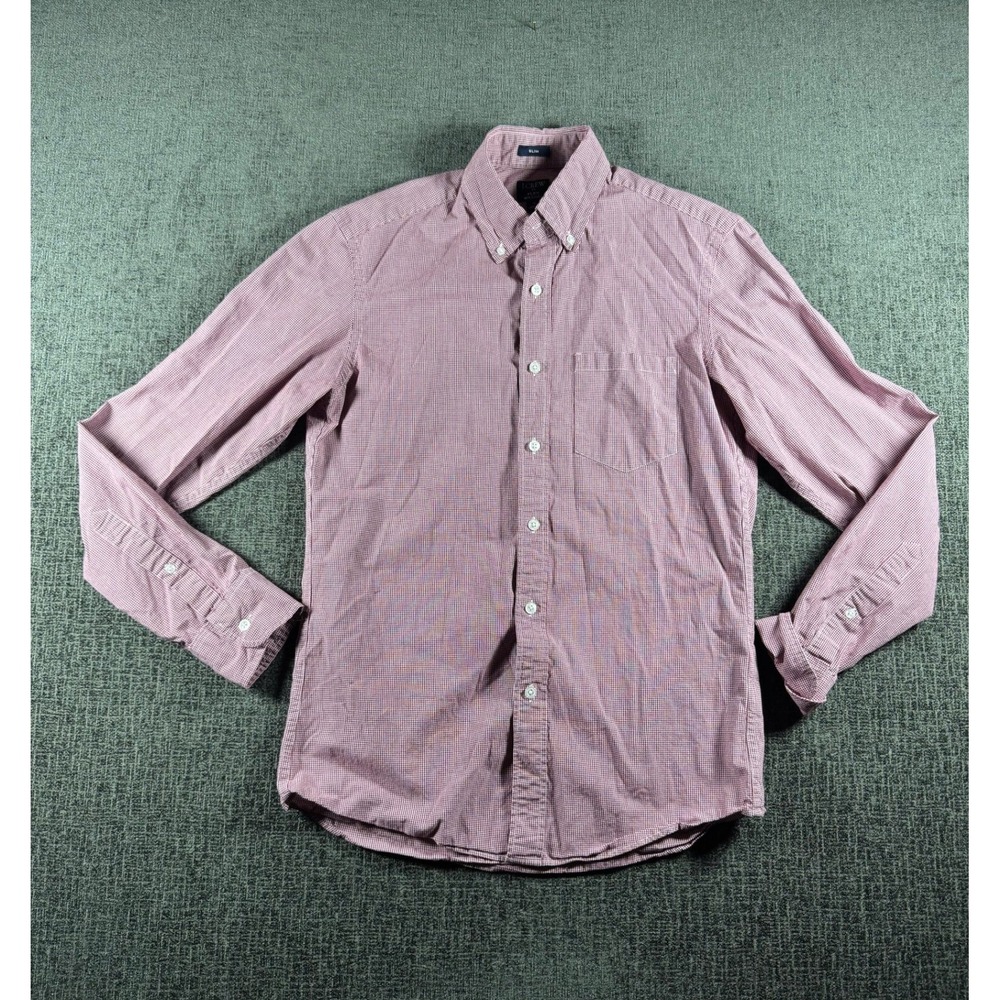 J.Crew Flex Washed Shirt Mens Small Slim Fit Red Gingham Button Down Long Sleeve
